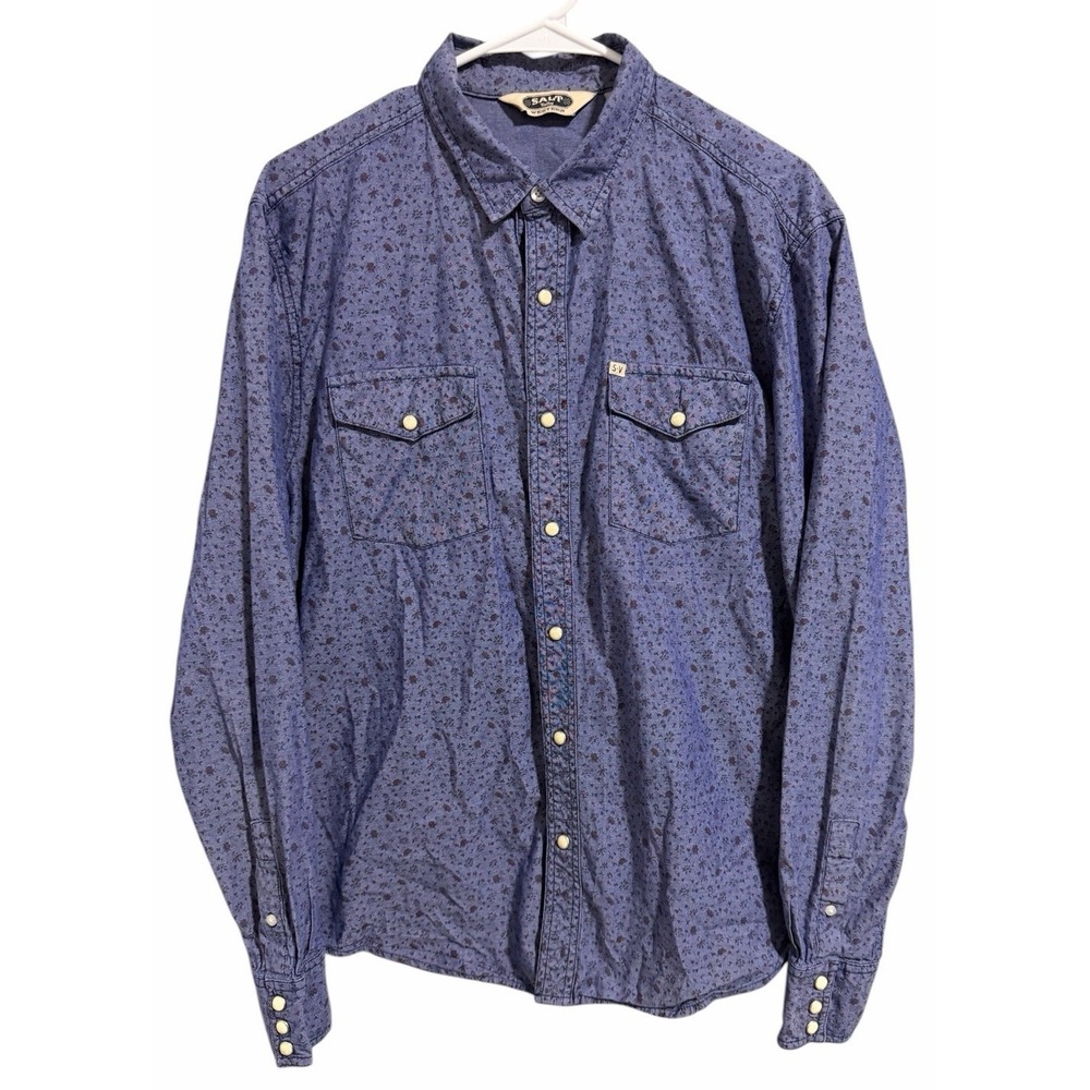 Salt Valley Western Blue Floral Print Long Sleeve Button‎ Up Shirt Men's Size L